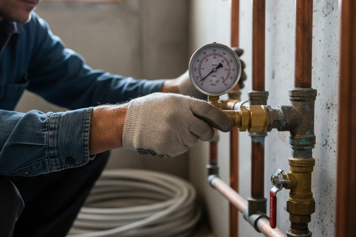 Pressure testing a repaired line during Water Line Repair in Doss